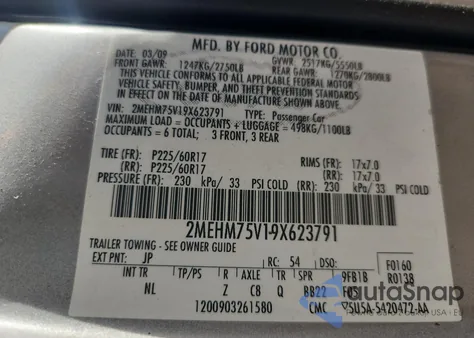 2009 Mercury Grand Marquis Ls из США, поврежденный, VIN 2MEHM75V19X623791